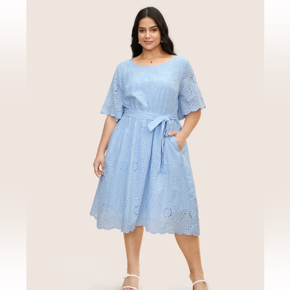 BloomChic Plus Size 2XL 100% Cotton Solid Midi Shift Dress